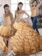 Sweet Gold Sleeveless Organza Brush Train Lace Up Sweet 16 Quinceanera Dress for Sweet 16 and Quinceanera