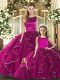 Fancy Fuchsia Sleeveless Floor Length Ruffles Lace Up 15th Birthday Dress