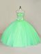 Free and Easy Green Ball Gowns Strapless Sleeveless Tulle Floor Length Lace Up Beading and Sequins Quinceanera Gowns