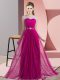 Custom Fit Fuchsia Chiffon Lace Up Court Dresses for Sweet 16 Sleeveless Floor Length Beading
