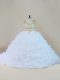 V-neck Sleeveless Brush Train Lace Up Quinceanera Gown White Organza