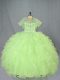 Affordable Yellow Green Organza Lace Up Quince Ball Gowns Sleeveless Floor Length Beading and Ruffles