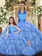Graceful Sleeveless Floor Length Ruffles and Pick Ups Lace Up Quinceanera Dresses with Baby Blue