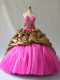 Sleeveless Organza Brush Train Lace Up Ball Gown Prom Dress in Hot Pink with Beading and Pick Ups