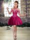 New Arrival Fuchsia Lace Up Prom Dress Beading Sleeveless Mini Length