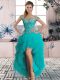 Sweet Teal Off The Shoulder Neckline Beading and Ruffles Dress for Prom Sleeveless Lace Up