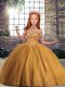 Cute Sleeveless Floor Length Beading Lace Up Kids Pageant Dress with Brown