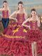 Adorable Sweetheart Sleeveless Brush Train Lace Up Quinceanera Gown Burgundy Satin and Organza