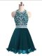 Sophisticated Mini Length Teal Prom Gown Chiffon Sleeveless Beading