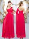 Fine Chiffon Sleeveless Floor Length Dama Dress and Beading and Hand Made Flower