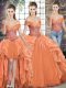 Custom Fit Sleeveless Floor Length Beading and Ruffles Lace Up Quince Ball Gowns with Orange