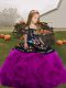 High End Fuchsia Sleeveless High Low Embroidery and Ruffles Lace Up Kids Formal Wear