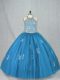 Best Floor Length Ball Gowns Sleeveless Blue Quinceanera Dresses Lace Up