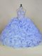 Sleeveless Fabric With Rolling Flowers Brush Train Lace Up 15 Quinceanera Dress in Lavender with Beading