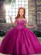 High-neck Sleeveless Little Girls Pageant Dress Wholesale Floor Length Beading Fuchsia Tulle