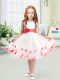 High Quality White A-line Tulle Scoop Sleeveless Appliques and Belt Knee Length Zipper Flower Girl Dresses
