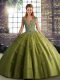 Unique Straps Sleeveless Lace Up Quinceanera Dresses Olive Green Tulle
