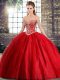 Sleeveless Brush Train Beading Lace Up 15 Quinceanera Dress