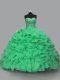 Exceptional Sleeveless Floor Length Beading and Ruffles Lace Up Vestidos de Quinceanera with Green