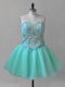 Dynamic Mini Length Aqua Blue Dress for Prom Sweetheart Sleeveless Lace Up