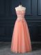 Fine Sweetheart Sleeveless Dress for Prom Floor Length Lace and Appliques Orange Tulle