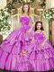 Lilac Lace Up Strapless Beading and Ruffled Layers Quince Ball Gowns Taffeta Sleeveless