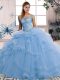 Ball Gowns Sweet 16 Quinceanera Dress Blue Off The Shoulder Tulle Sleeveless Floor Length Lace Up