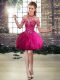 Halter Top Sleeveless Tulle Homecoming Dress Beading and Ruffles Lace Up