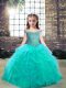 Aqua Blue Sleeveless Tulle Lace Up Child Pageant Dress for Party and Wedding Party