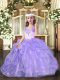 Lavender Sleeveless Floor Length Beading and Ruffles Lace Up Girls Pageant Dresses