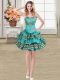 Attractive Teal Sweetheart Neckline Embroidery and Ruffled Layers Evening Dress Sleeveless Lace Up