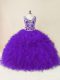 Tulle Sleeveless Floor Length Sweet 16 Quinceanera Dress and Beading and Ruffles