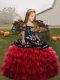 Fancy Red Ball Gowns Straps Sleeveless Organza Floor Length Lace Up Embroidery Child Pageant Dress