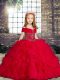 Floor Length Red Girls Pageant Dresses Tulle Sleeveless Beading and Ruffles