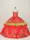 Beauteous Red Sleeveless Floor Length Embroidery and Bowknot Lace Up Vestidos de Quinceanera