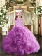 Floor Length Lilac Evening Gowns Fabric With Rolling Flowers Sleeveless Beading