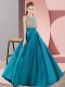 Teal Sleeveless Beading Floor Length Dress for Prom