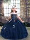 Navy Blue Lace Up Straps Appliques Little Girl Pageant Gowns Tulle Sleeveless