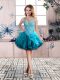 Charming Mini Length Teal Dress for Prom Scoop Sleeveless Lace Up