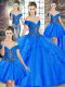 Romantic Floor Length Ball Gowns Sleeveless Royal Blue 15 Quinceanera Dress Lace Up