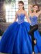 Delicate Blue 15th Birthday Dress Tulle Brush Train Sleeveless Beading