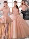 Glamorous Peach Sleeveless Beading Lace Up Sweet 16 Quinceanera Dress