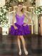 Fantastic Purple Sleeveless Mini Length Beading and Ruffles Lace Up Prom Evening Gown