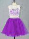 Eggplant Purple Two Pieces Organza Scoop Sleeveless Appliques Zipper Party Dresses