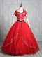 Attractive Red Tulle Lace Up Quinceanera Dresses Sleeveless Floor Length Embroidery