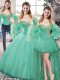 Trendy Sleeveless Tulle Floor Length Lace Up 15th Birthday Dress in Turquoise with Beading