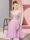Low Price Rose Pink Empire Appliques Quinceanera Dama Dress Lace Up Tulle Sleeveless Knee Length