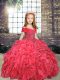 Simple Straps Sleeveless Organza Little Girl Pageant Gowns Beading and Ruffles Lace Up