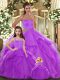 Fine Lilac Lace Up Sweetheart Beading and Ruffles Ball Gown Prom Dress Tulle Sleeveless