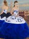 Enchanting Royal Blue Lace Up Sweet 16 Quinceanera Dress Embroidery and Ruffles and Bowknot Sleeveless Floor Length